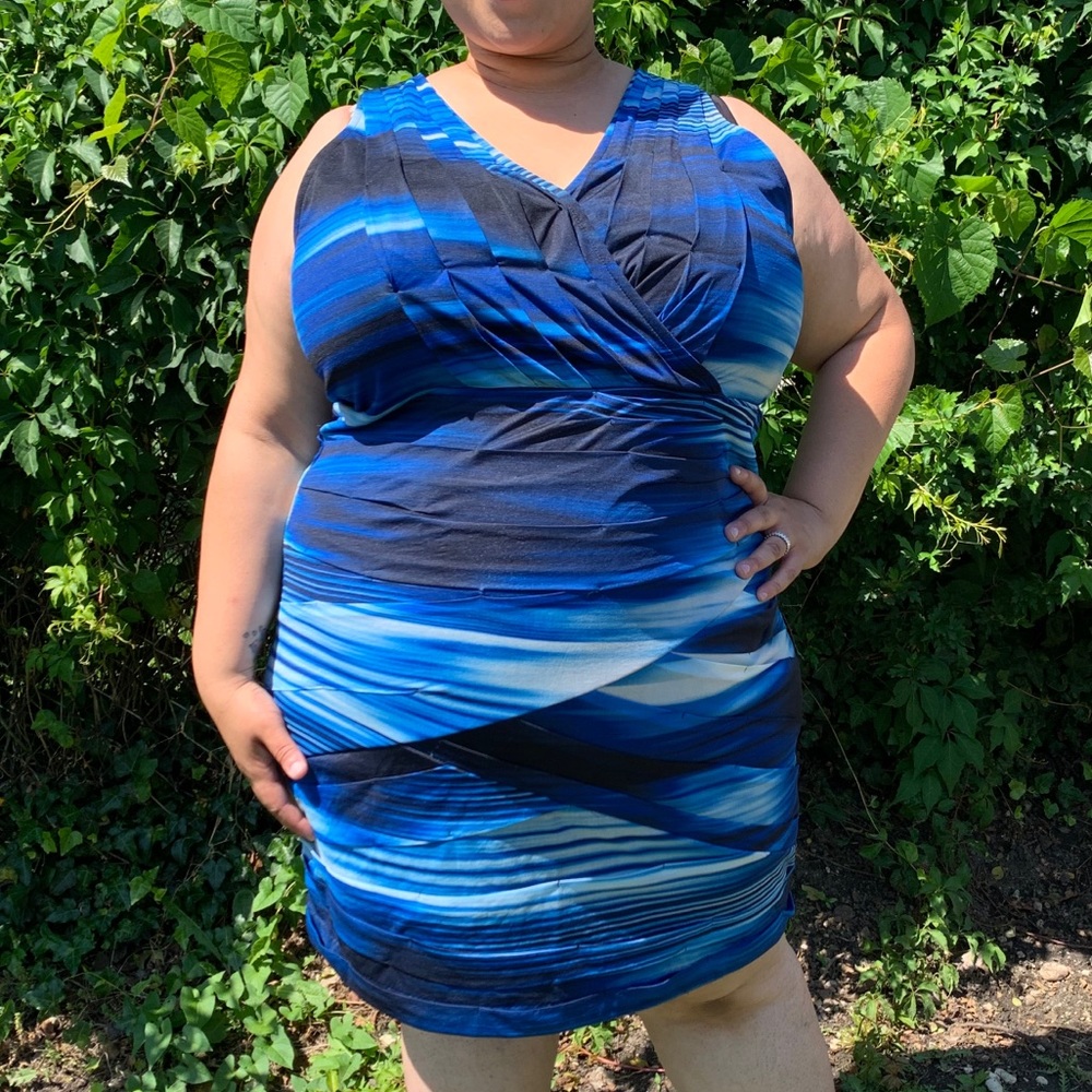 Lane Bryant Blue Pleated Sleeveless Dress Size 22